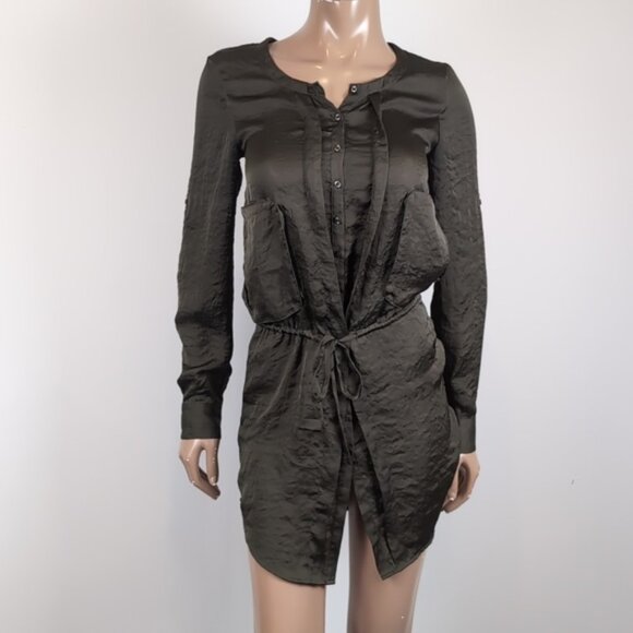 Jacob Long Sleeve Mini Shirt Dress Army Utility Buttoned Drawstring Gorpcore - Picture 15 of 15